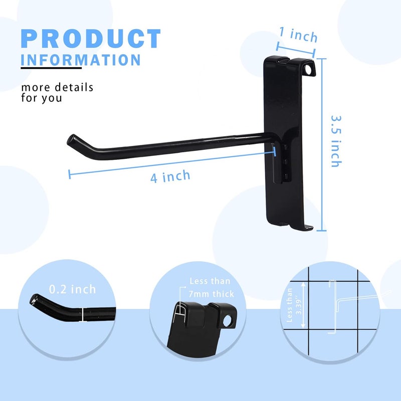 NEESEEYEE Gridwall Hooks 4 Inch, 12PC Heavy Duty Black Display Hooks for Grid Wall Panels, Grid Wall Accessory for Retail Store, Home Stroage, Garage, Trade Show - Image 2